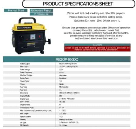 Supersonic Petrol Generator 720W 2-Stroke Air-cooled 2-Stroke OP-950DC - Load Shedding Solution
