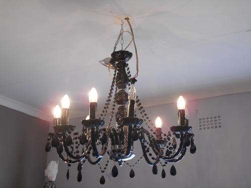 NINE ARM BLACK CRYSTALS CHANDELIER