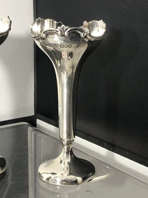 PAIR OF HALLMARKED SILVER VASES LONDON 1910