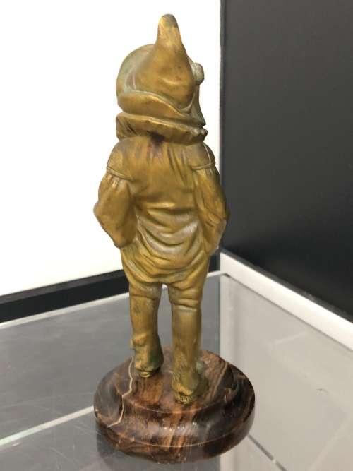 FRENCH BRONZE AND IVORY FIGURE ON MARBLE BASE OF A BOY BY GEORGES OMERTH 1895-1914