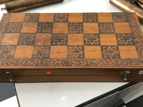 STUNNING CHINESE STONE CHESS SET WITH FOLDABLE BOARD WITH DRAWERS FOR PIECES