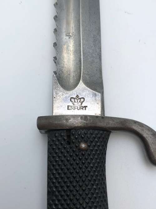 RARE 1911 SAWBACK BAYONET MARKED ERFURT (POSSIBLY GERMAN SOUTH WEST AFRICA)MATCHING NUMBERS (3)