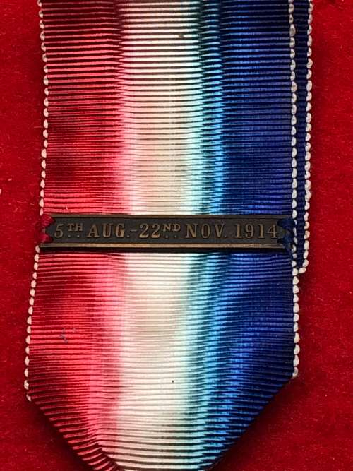 D1) 1914 MONS STAR WITH 5th AUGUST- 22 NOV BAR 9424 PTE B WELCH GORDONS HIGHLANDERS
