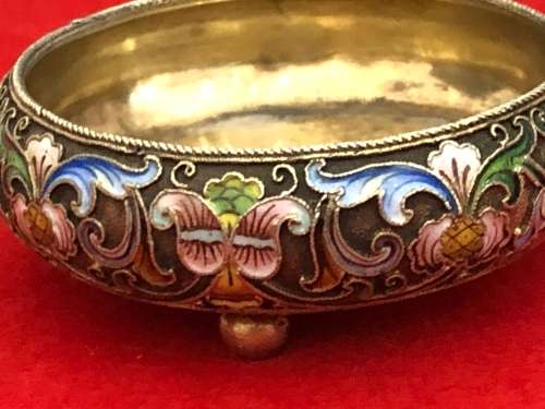 RUSSIAN SILVER AND ENAMEL SALT MOSKOW 1908-1926 MAKERS:Konstantin Illarionovich Skvortsov