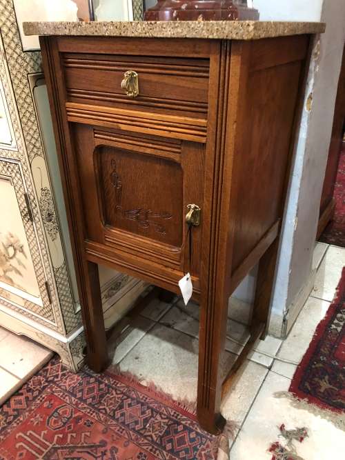 FRENCH OAK AND MARBLE SIDE TABLE CIRCA 1920