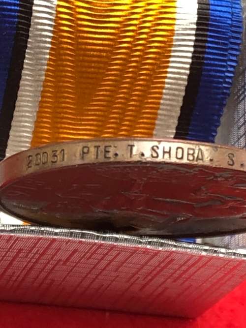 041) WW1 SOUTH AFRICAN LABOUR CORPS BRONZE WAR MEDAL AFRICAN SOLDIER -20031 PTE T SHOBA SANLC