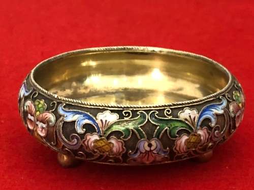RUSSIAN SILVER AND ENAMEL SALT MOSKOW 1908-1926 MAKERS:Konstantin Illarionovich Skvortsov