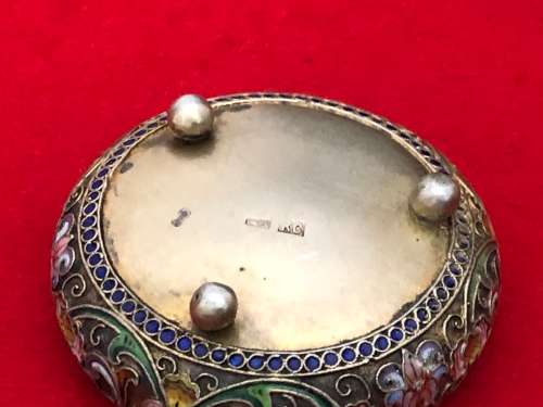 RUSSIAN SILVER AND ENAMEL SALT MOSKOW 1908-1926 MAKERS:Konstantin Illarionovich Skvortsov