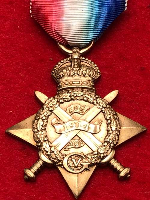 D1) 1914 MONS STAR WITH 5th AUGUST- 22 NOV BAR 9424 PTE B WELCH GORDONS HIGHLANDERS