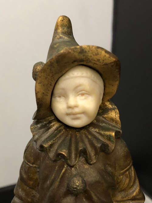 FRENCH BRONZE AND IVORY FIGURE ON MARBLE BASE OF A BOY BY GEORGES OMERTH 1895-1914