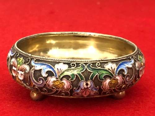 RUSSIAN SILVER AND ENAMEL SALT MOSKOW 1908-1926 MAKERS:Konstantin Illarionovich Skvortsov