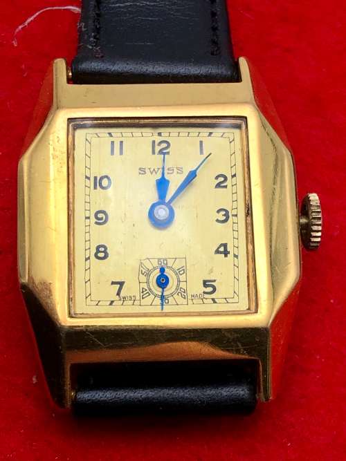W36) VINTAGE SWISS ART DECO GOLD PLATED MANUAL GENTS WATCH (UNUSED)