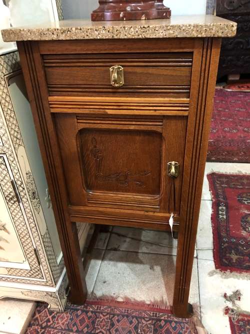 FRENCH OAK AND MARBLE SIDE TABLE CIRCA 1920