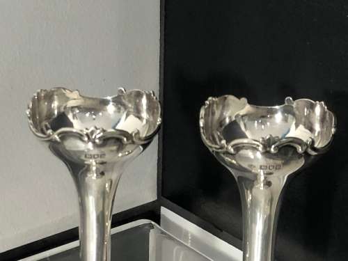 PAIR OF HALLMARKED SILVER VASES LONDON 1910