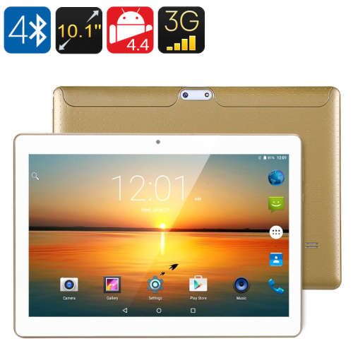10.1" 3G Tablet - Quad Core CPU, Android OS, OTG, Dual SIM, HD IPS Display, 4500mAh Battery, Gold