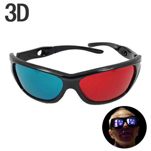 A Pair of Fashionable Red Blue Anaglyphic 3D Glasses with Plastic Framed Black for Movie Game