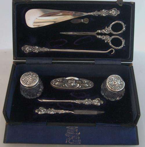 Hallmarked 8 Piece Silver Manicure Set in Original Box - Birmingham 1909