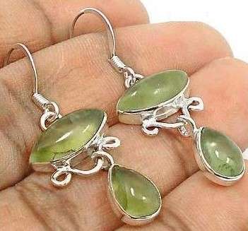 ***STUNNING NATURAL PREHNITE .925 STERLING SILVER EARRINGS