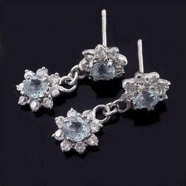 ***STUNNING NATURAL PAVED BLUE TOPAZ .925 STERLING SILVER EARRINGS