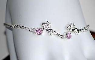 ***STUNNING 925 STERLING SILVER "ANGELS" BRACELET WITH PINK CZ'S