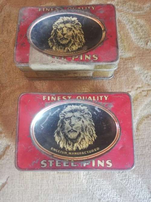 Two Vintage Lion Brand Quality Steel Pin Tins