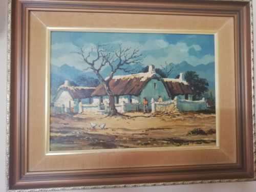 A Johnny De Kock Oil Painting - Thatch Buildings '83