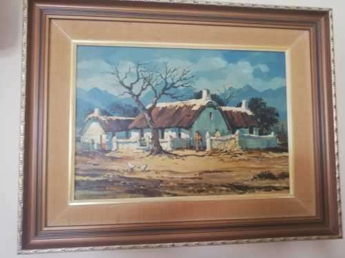 A Johnny De Kock Oil Painting - Thatch Buildings '83