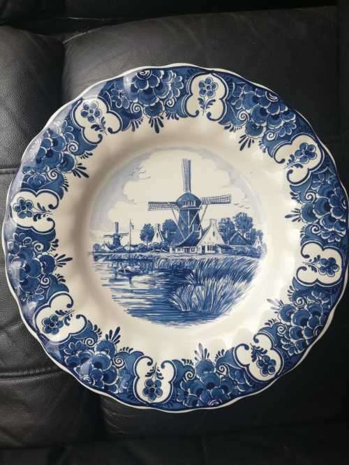 A Delfts Blue - Distel - Windmills and Cottages 35cm Wall Plate