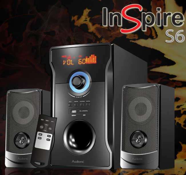 AUDIONIC *INSPIRE S6* 1200W PMPO SPEAKERS WITH BUILTIN MP3 PLAYER, FM RADIO, CARD READER, USB (NEW)