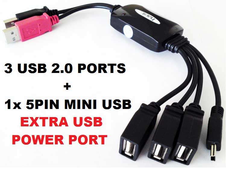 HAVIT OCTOPUS 3 PORT USB HUB WITH MINI USB AND EXTRA POWER PORT (BRAND NEW)