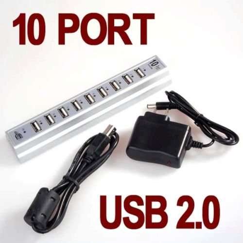 10 PORT HIGH QUALITY USB 2.0 HUB WITH POWER ADAPTER (BRAND NEW)