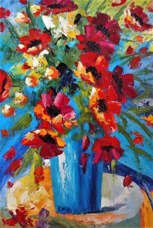 FLOWERS IN VASE  - !!!! CRAZY ART SALE !!!!