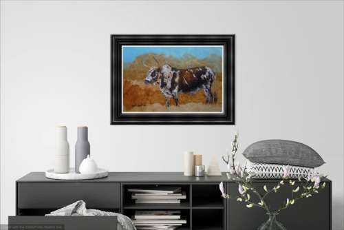 mark enslin oil painting  - nguni cow