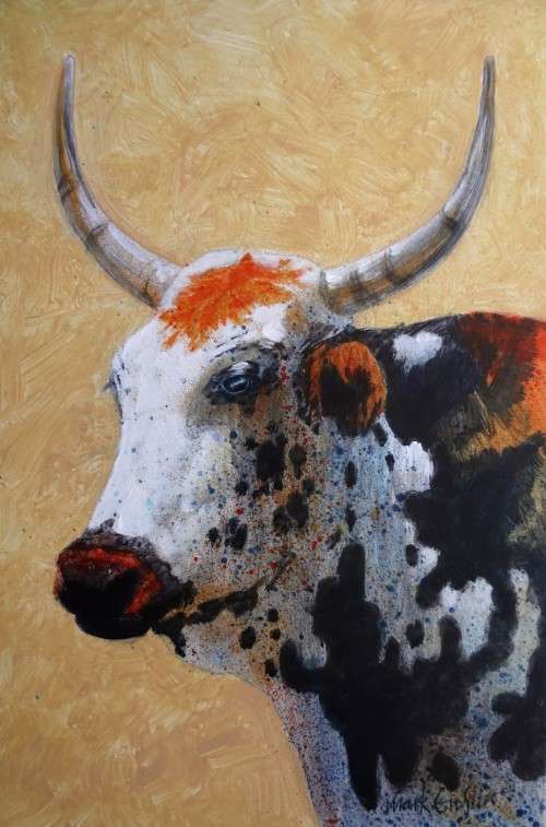 mark enslin oil painting  - nguni cow