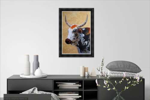 mark enslin oil painting  - nguni cow