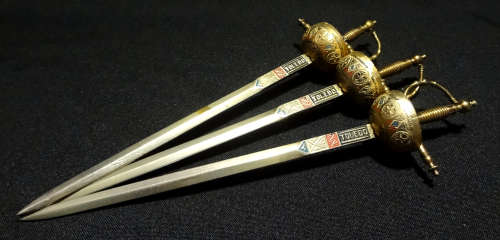 3 vintage miniature toledo swords - cocktail stirrer