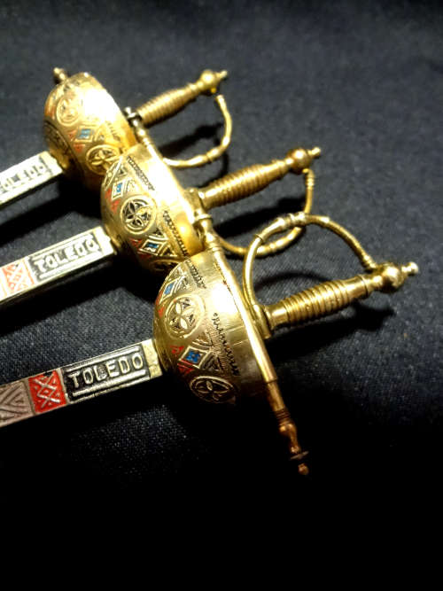 3 vintage miniature toledo swords - cocktail stirrer