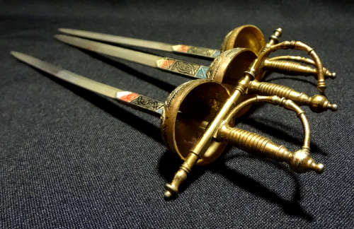 3 vintage miniature toledo swords - cocktail stirrer