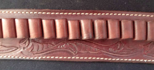 VINTAGE INCISED LEATHER AMMUNITION CATRIDGE BELT