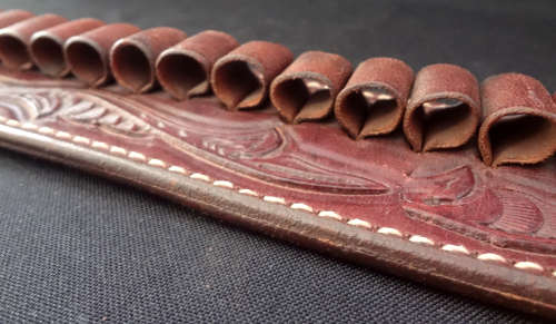 VINTAGE INCISED LEATHER AMMUNITION CATRIDGE BELT
