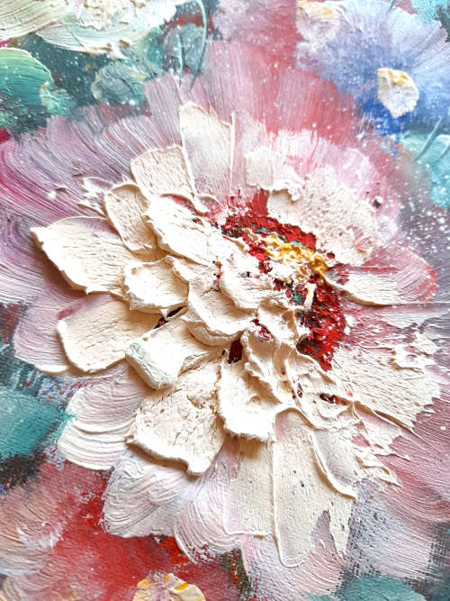 ART SALE - THICK LAYERED FLORAL OIL PAINTING