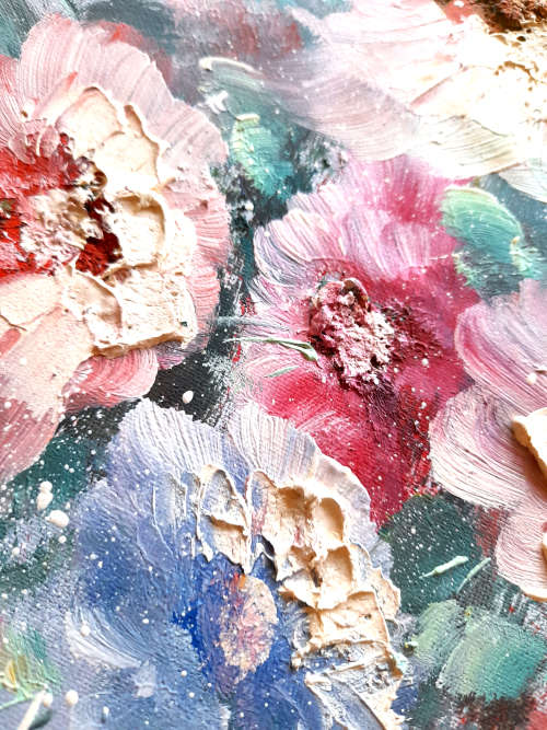ART SALE - THICK LAYERED FLORAL OIL PAINTING