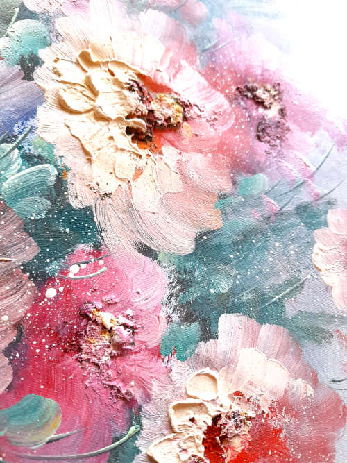 ART SALE - THICK LAYERED FLORAL OIL PAINTING