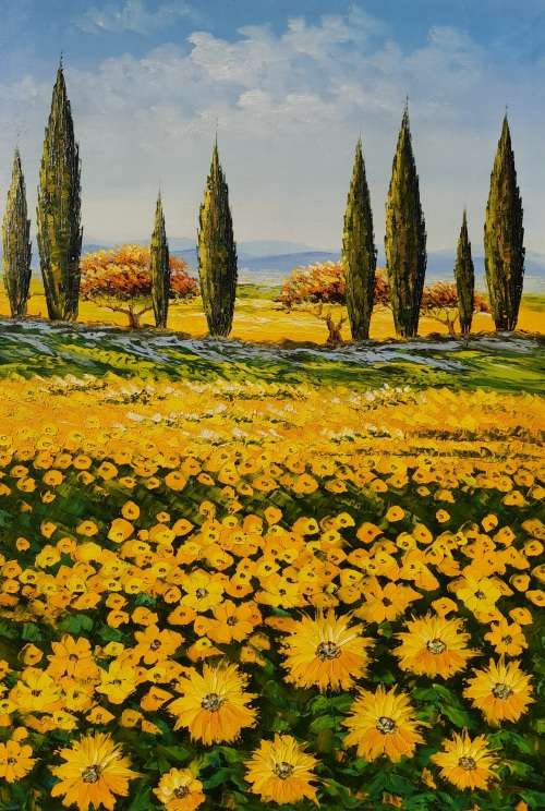 landscape with sunflowers Oil Painting