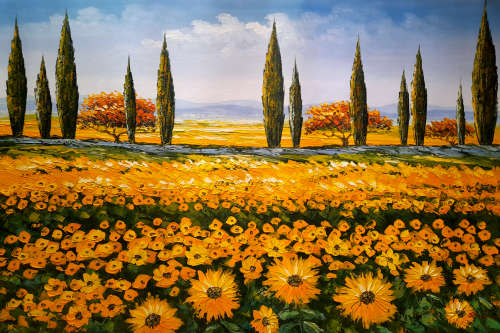 landscape with sunflower fields Oil Painting
