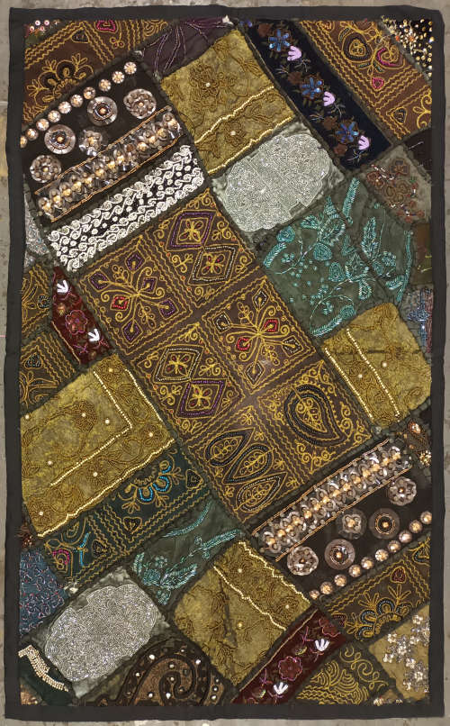 vintage indian hand embroidered & beaded wall hanging / throw