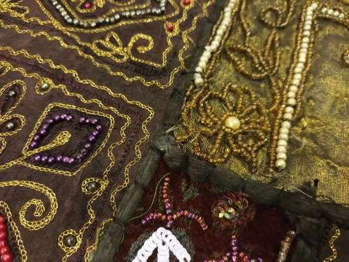 vintage indian hand embroidered & beaded wall hanging / throw