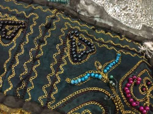 vintage indian hand embroidered & beaded wall hanging / throw