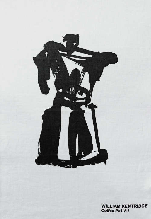 William Kentridge coffee pot screenprint on raw cotton
