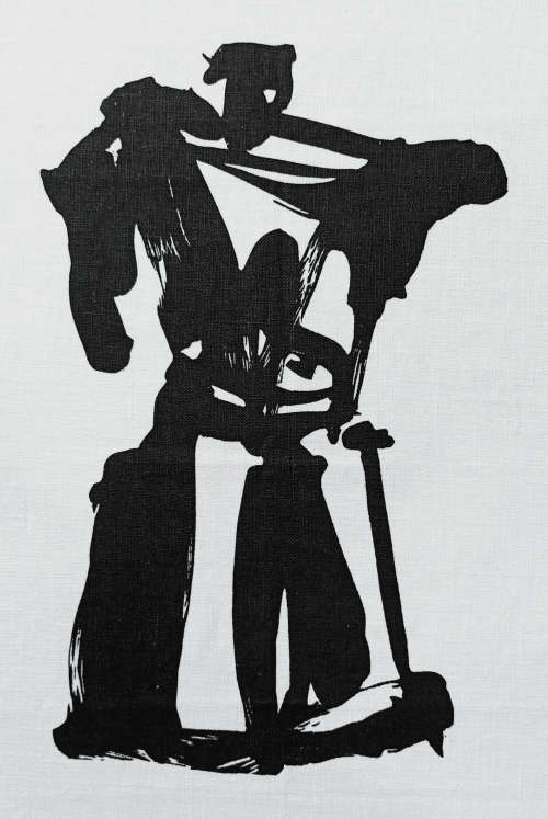 William Kentridge coffee pot screenprint on raw cotton